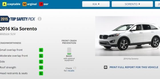 Kia Sorento прошел краш-тест с малым перекрытием