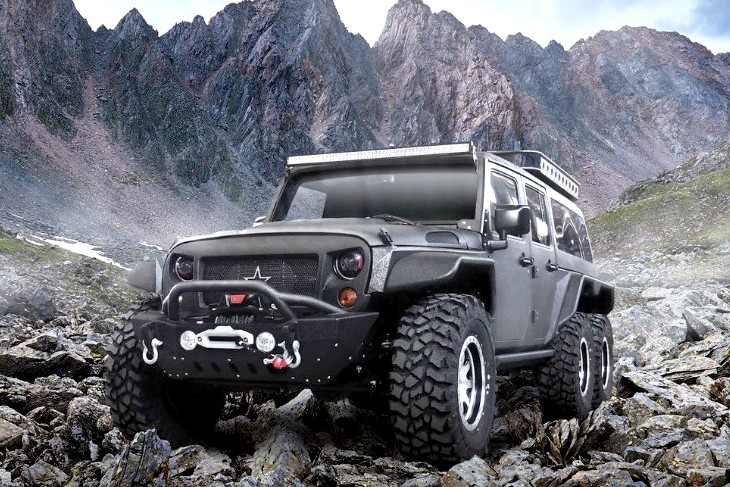 Китайцы превратили Jeep Wrangler в шестиколесный «Томагавк»